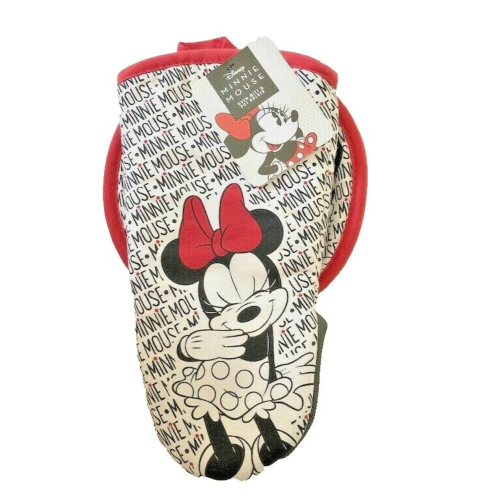 Disney Minnie Mouse Oven Mitt Potholder Set of 2 Neoprene 100% Cotton